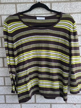 Striped Crewneck Sweater in Brown & Lime - Precise